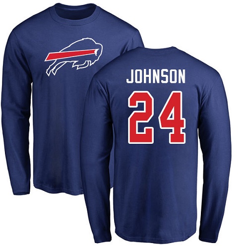 Men NFL Buffalo Bills #24 Taron Johnson Royal Blue Name and Number Logo Long Sleeve T Shirt->buffalo bills->NFL Jersey